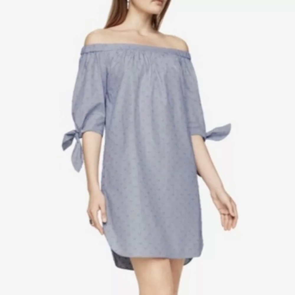 BCBGMaxAzria Cadence Off Shoulder Cotton Shift Dress Powder Blue Size Medium